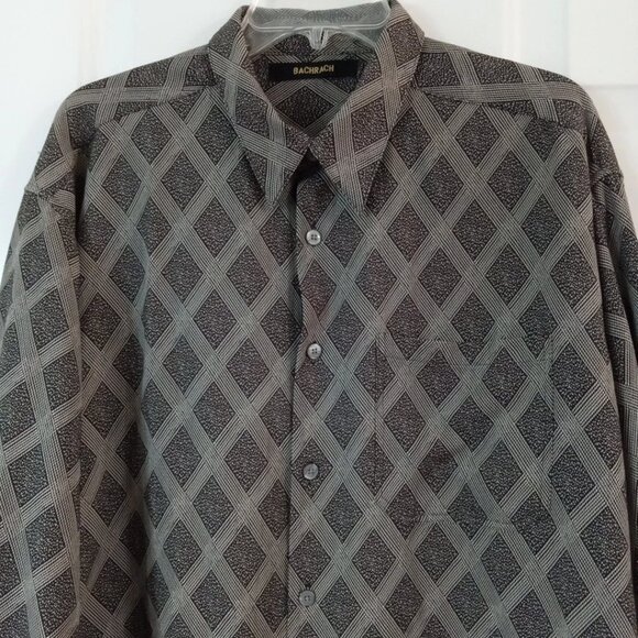 Bachrach Men's Black Geometric Print Long Sleeve Button Up Shirt XL - Picture 2 of 6
